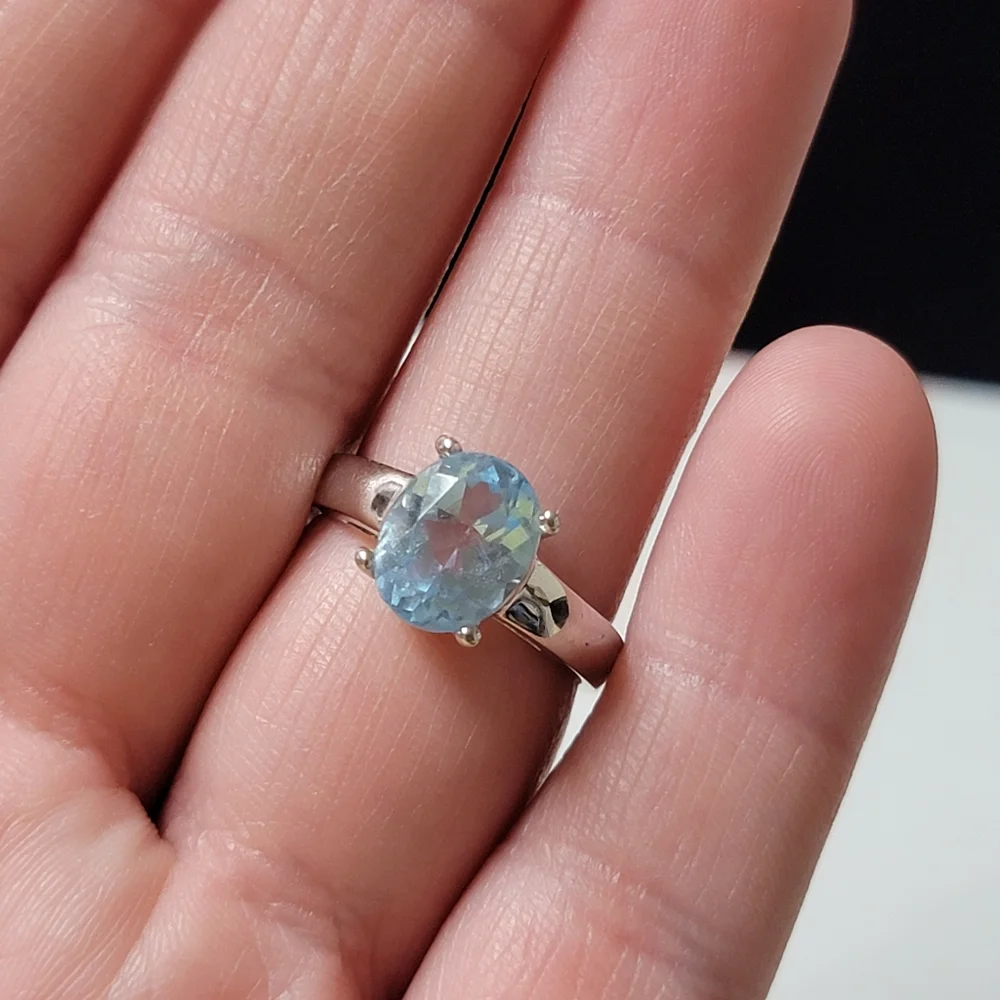 Sterling Silver Blue Topaz Solitaire Ring Signed ATI 925 China